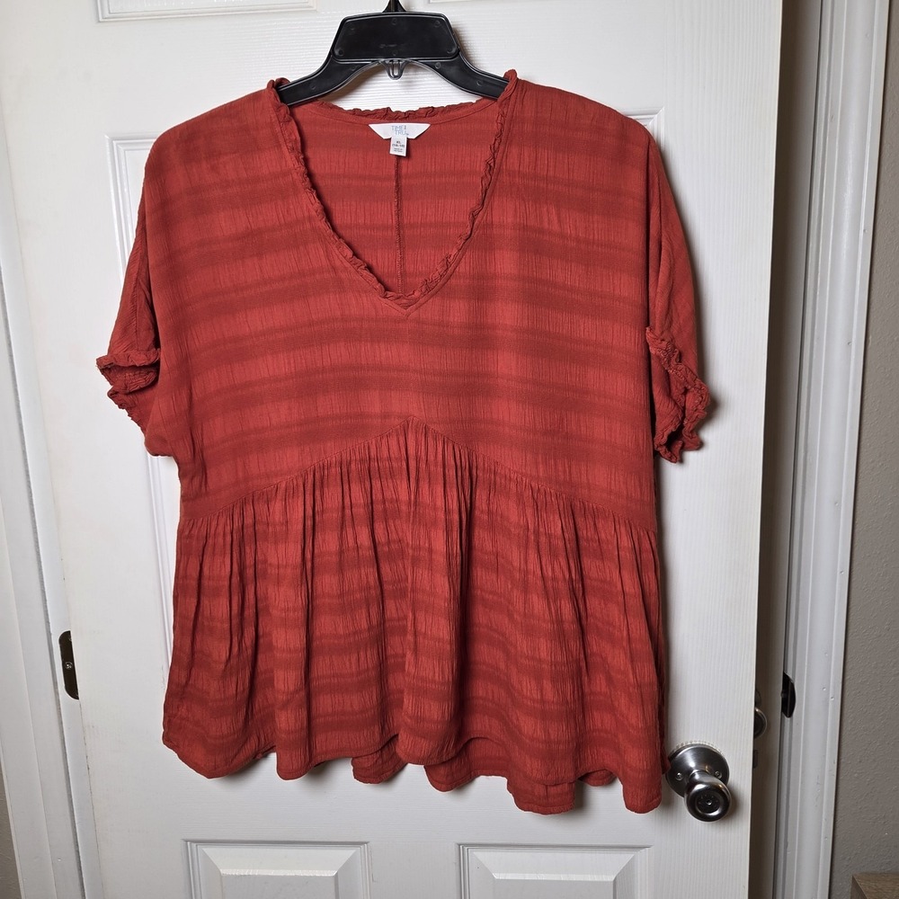 Time and Tru sz XL (16-18) 100% rayon babydoll top spiced cider flowy peasant